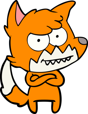Bir insan tarafından çizilmiş sırıtan tilki çizgi filmi.