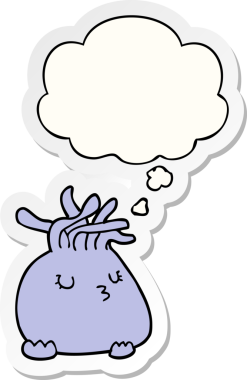 İnsan tarafından çizilmiş bir çıkartma olarak düşünce baloncuğu olan karikatür deniz şakayığı.