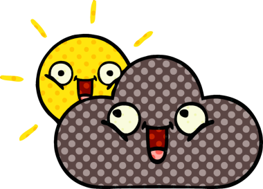 Bir insan tarafından çizilmiş fırtına bulutu ve güneşin çizgi romanı.