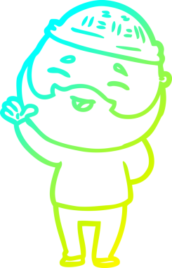 Bir insan tarafından çizilmiş, mutlu, sakallı, çizgi film karakteri.