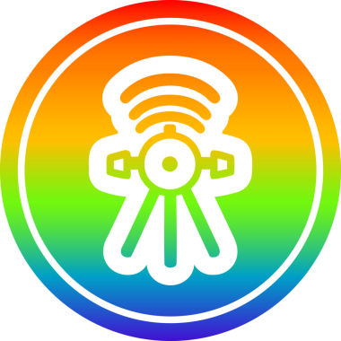 İletişim uydusu dairesel simgesi gökkuşağı gradyanı bir insan tarafından çizilmiş