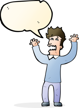 Bir insan tarafından çizilmiş, konuşma balonuyla dehşete düşmüş bir adam.