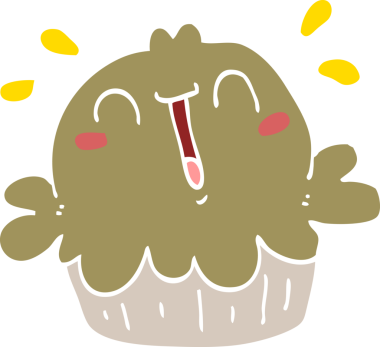 Bir insan tarafından çizilmiş şirin düz renkli çizgi film pastası.