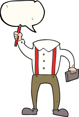 Bir insan tarafından çizilmiş serbest konuşma balonu karikatürü başsız, not defteri ve kalemle çizilmiş (kendi fotoğraflarını ekle)