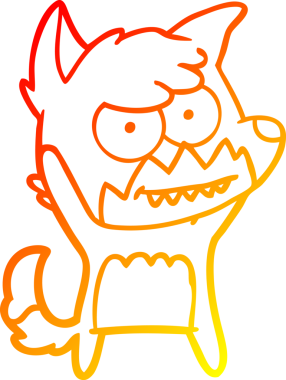 Bir insan tarafından çizilmiş sırıtan bir tilkinin sıcak çizgi çizimi