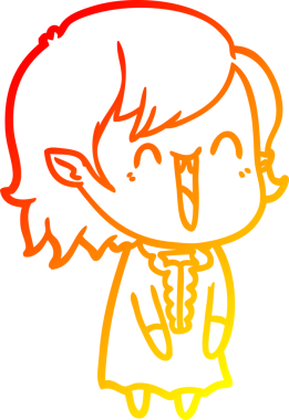 Bir insan tarafından çizilmiş sevimli, mutlu bir vampir kızın çizgi çizimi.