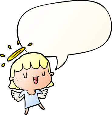 Bir insan tarafından çizilmiş, tatlı bir çizgi film meleği konuşma baloncuğu.