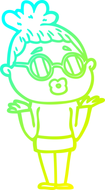 Bir insan tarafından çizilmiş gözlüklü, kafası karışmış bir çizgi film çizimi.