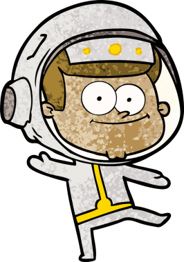 Bir insan tarafından çizilmiş mutlu astronot çizgi filmi.