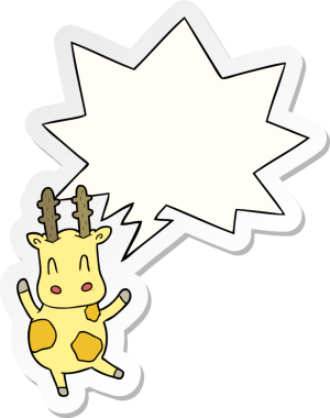 Bir insan tarafından çizilmiş konuşma balonu çıkartmalı şirin zürafa.