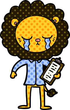 Bir insan tarafından çizilmiş ağlayan çizgi film aslanı.