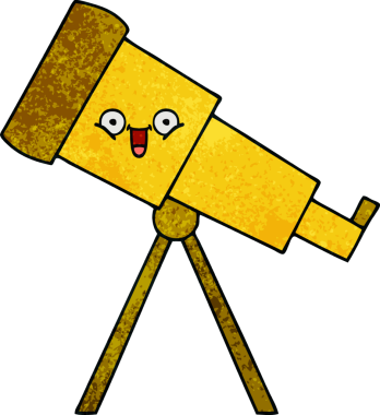 Bir insan tarafından çizilmiş bir teleskobun retro grunge desen karikatürü