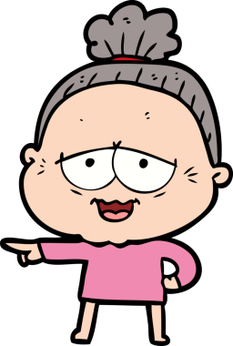 Bir insan tarafından çizilmiş mutlu yaşlı kadın çizgi filmi.