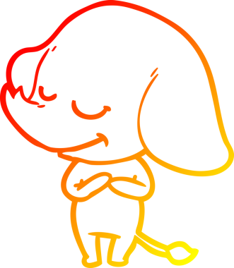 Bir insan tarafından çizilmiş gülümseyen bir filin sıcak çizgi çizimi