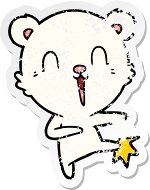 Bir insan tarafından çizilmiş mutlu bir kutup ayısının üzgün çıkartması.