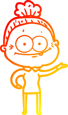 Bir insan tarafından çizilmiş mutlu, yaşlı bir kadının sıcak çizgi çizimi.