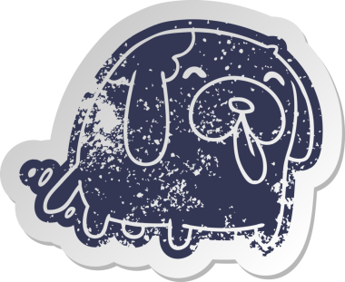 Bir insan tarafından çizilmiş sevimli bir köpeğin eski çizgi film etiketi kawaii