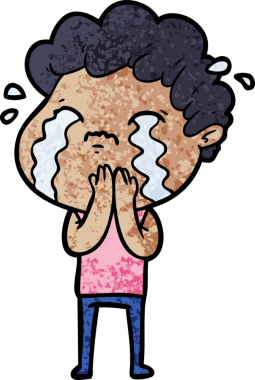 Bir insan tarafından çizilmiş ağlayan çizgi film adamı.