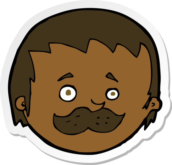 Bir insan tarafından çizilmiş bıyıklı bir karikatürcünün çıkartması.