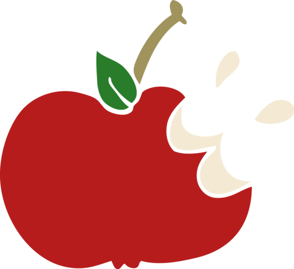 Bir insan tarafından çizilmiş sulu, ısırılmış bir elma.