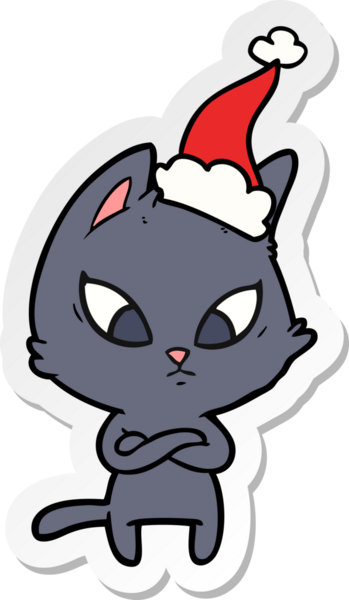 Bir insan tarafından çizilmiş Noel Baba şapkası takan bir kedinin el yazısı.