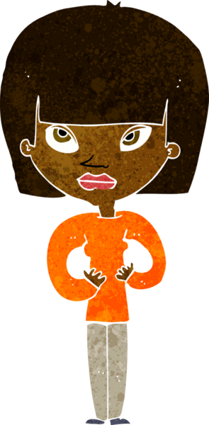 Bir insan tarafından çizilmiş kendine işaret eden çizgi film kadını.