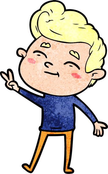 Mutlu çizgi film adamı bir insan tarafından çizilmiş bir barış işareti veriyor.