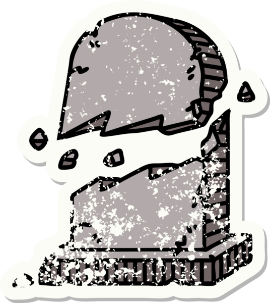 Bir insan tarafından çizilmiş kırık bir mezar taşının geleneksel stiliyle dövmesi.