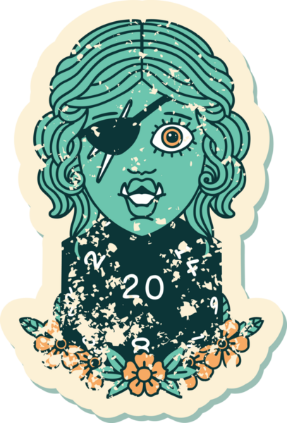 Retro Dövme Biçimi Bir insan tarafından çizilmiş 20 zarlı yarı ork haydudu