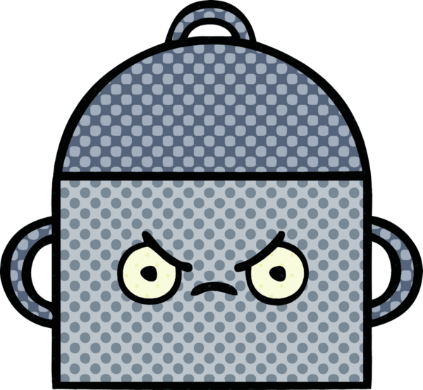 Bir insan tarafından çizilmiş yemek tenceresinin çizgi romanı.