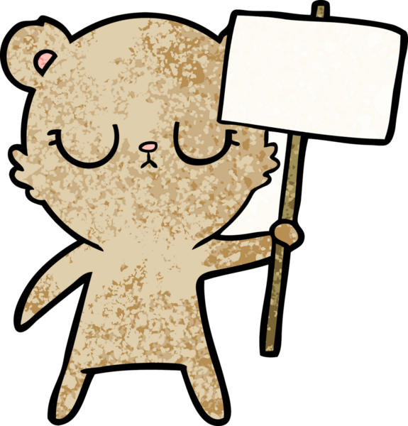 Bir insan tarafından çizilmiş protesto tabelalı barışçıl ayı yavrusu.