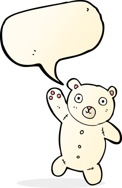 Bir insan tarafından çizilmiş konuşma balonlu şirin kutup ayısı.