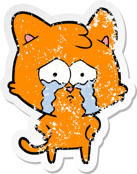 Bir insan tarafından çizilmiş, ağlayan bir kedinin sıkıntılı çıkartması.