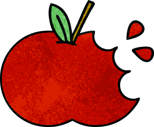 Bir insan tarafından çizilmiş kırmızı elmanın retro grunge deseni.