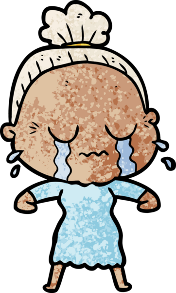 Bir insan tarafından çizilmiş ağlayan yaşlı kadın çizgi filmi.