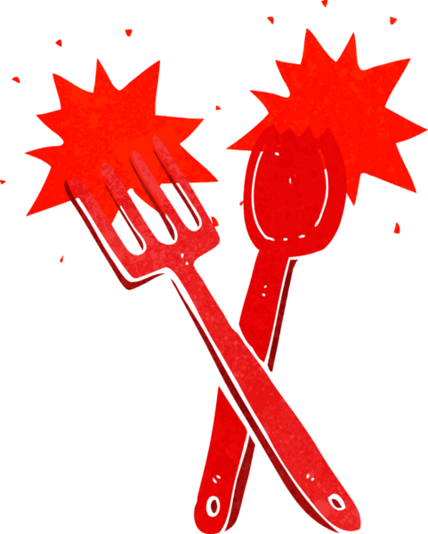 Bir insan tarafından çizilmiş çizgi film çatal bıçak takımı.