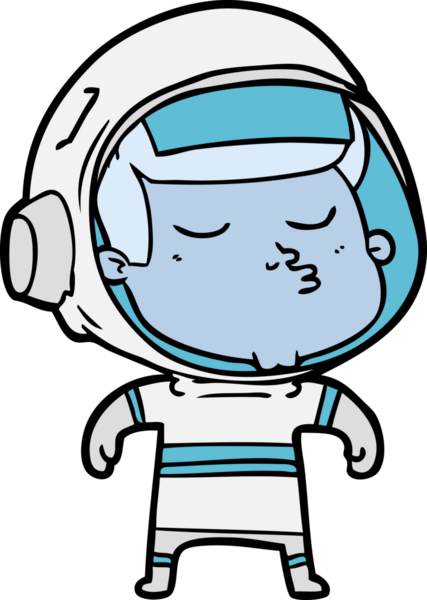 Bir insan tarafından çizilmiş kendine güvenen bir astronot çizgi filmi.