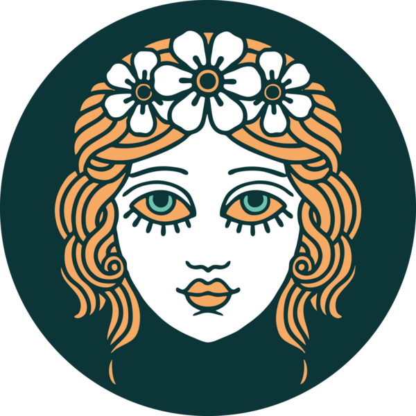 Bir insan tarafından çizilmiş çiçek desenli ikonik bir kadın yüzü.