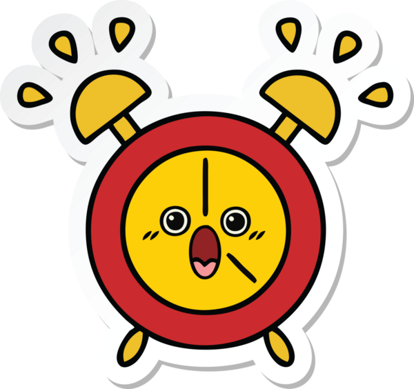 Bir insan tarafından çizilmiş şirin bir çizgi film çalar saatinin çıkartması.