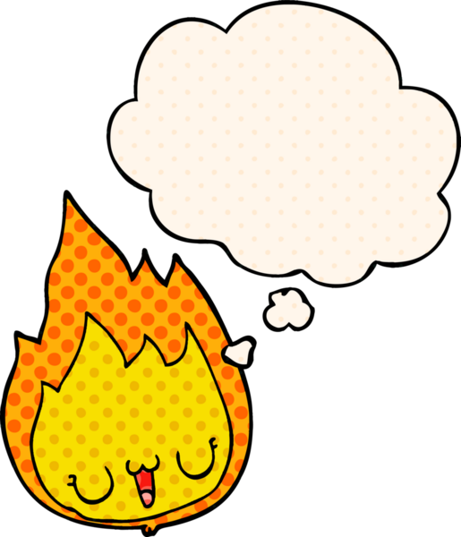 Çizgi roman tarzında bir insan tarafından çizilmiş, yüzünde düşünce kabarcığı olan çizgi film alevi.