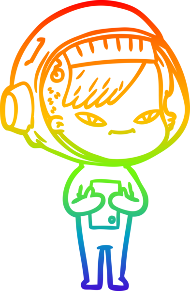 Gökkuşağı gradyan çizgi çizimi bir insan tarafından çizilmiş astronot bir kadın.