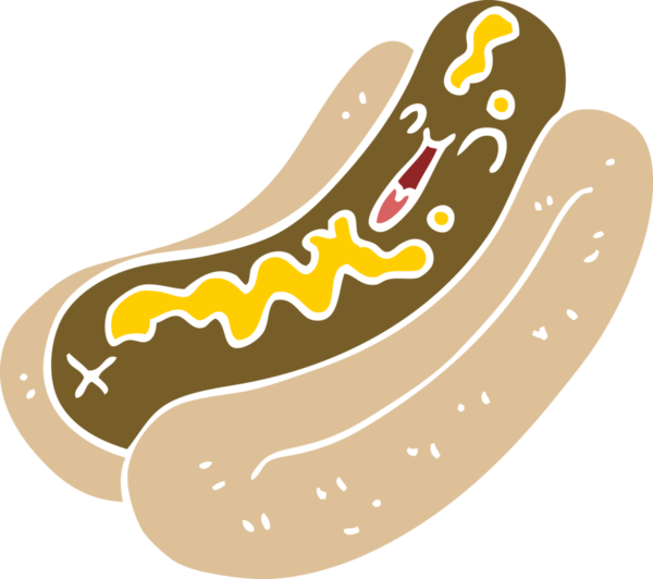 Bir insan tarafından çizilmiş hardallı sosisli sandviç.