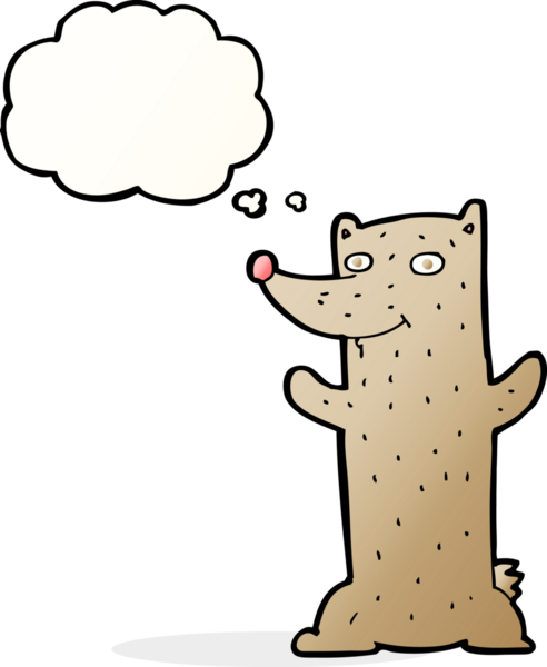 Bir insan tarafından çizilmiş düşünce baloncuklu komik çizgi film ayısı.