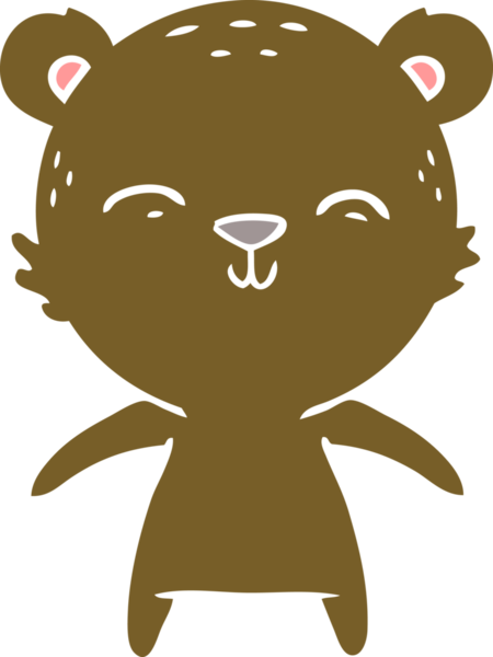 Bir insan tarafından çizilmiş mutlu düz renkli çizgi film ayısı.