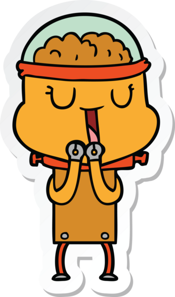 Bir insan tarafından çizilmiş mutlu çizgi film robotunun çıkartması.