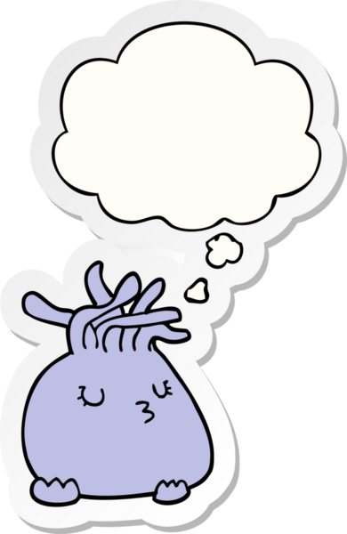 İnsan tarafından çizilmiş bir çıkartma olarak düşünce baloncuğu olan karikatür deniz şakayığı.