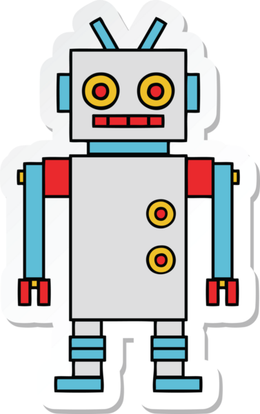 Bir insan tarafından çizilmiş şirin bir dans robotunun çıkartması.