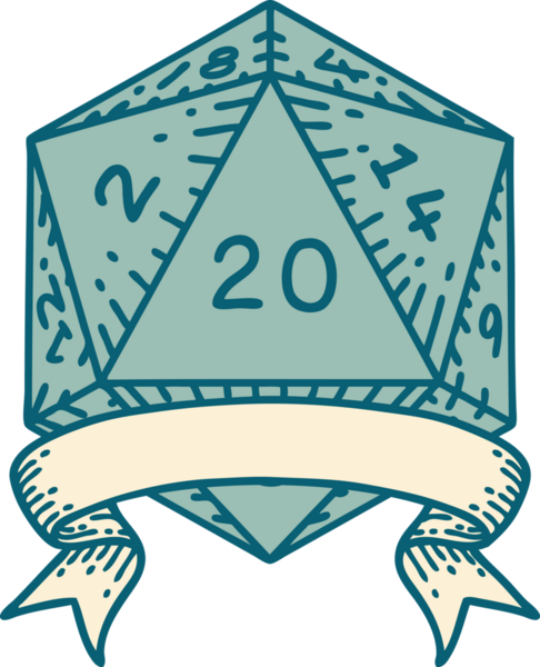 Retro Dövme Biçimi Doğal 20 kritik vuruş D20 zar bir insan tarafından çizildi