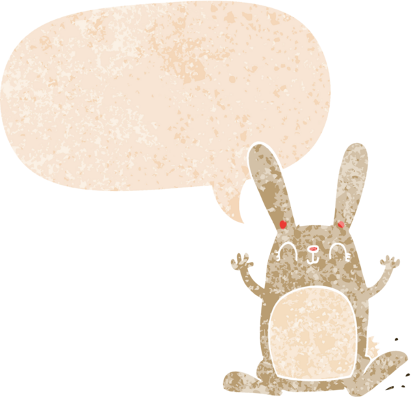 Konuşma baloncuğu olan çizgi film tavşanı bir insan tarafından çizilmiş dertli retro tarzı