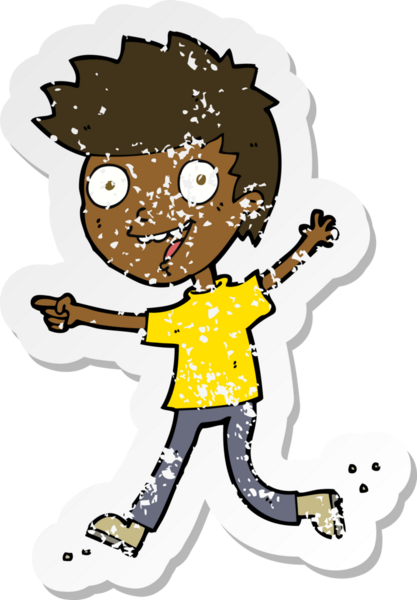 Bir insan tarafından çizilmiş, çılgın, heyecanlı bir çizgi filmin gerilimli çıkartması.